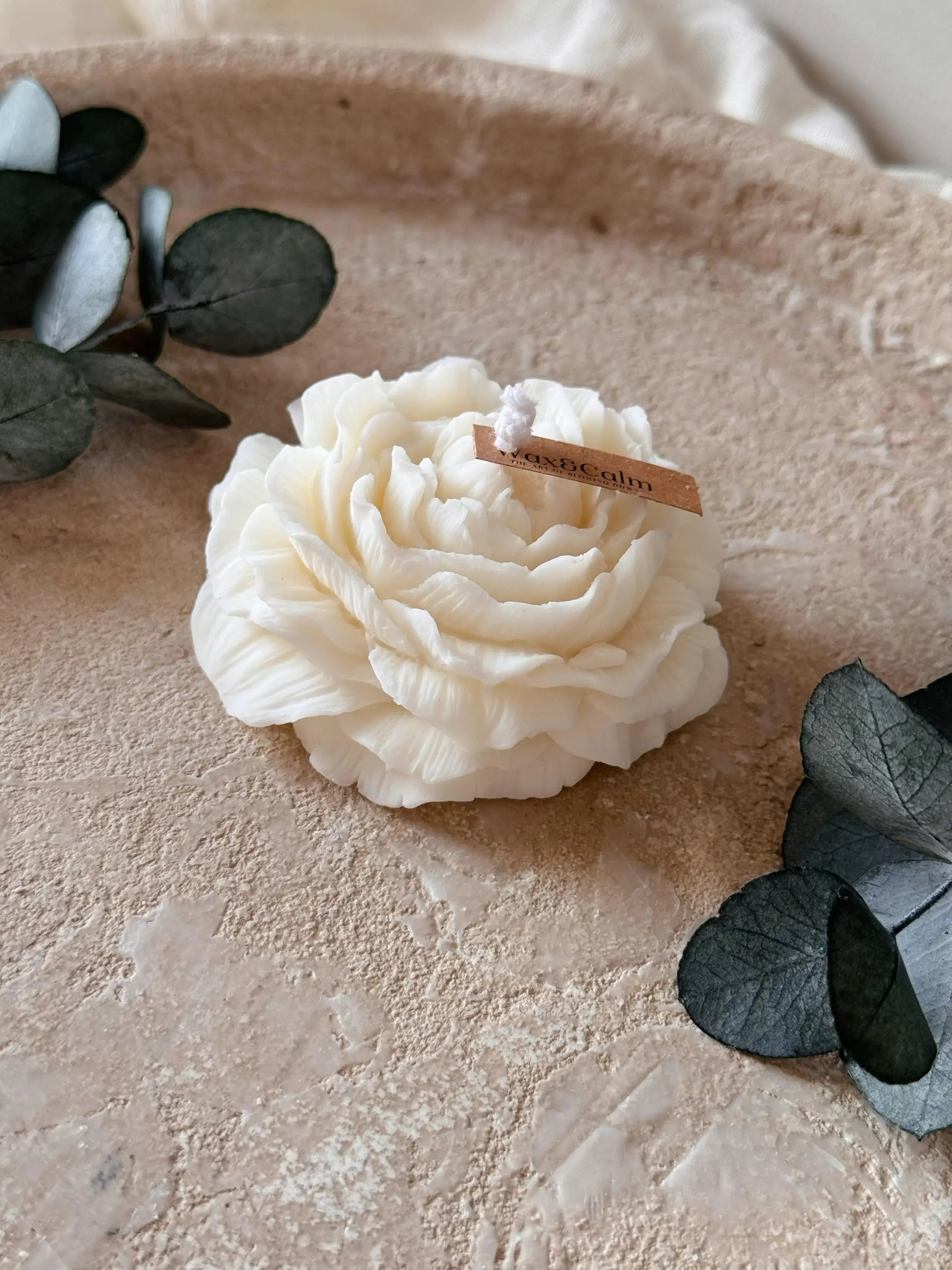 Vela decorativa peonía forma flor artesanal cera de soja - Wax&Calm
