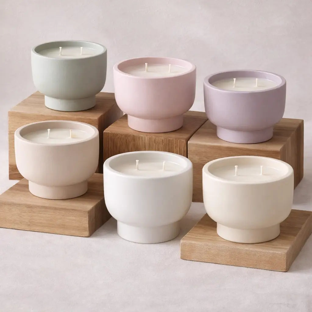 Vela aromática Basic Nº6 sándalo - mockup hogar artesanal Wax&Calm