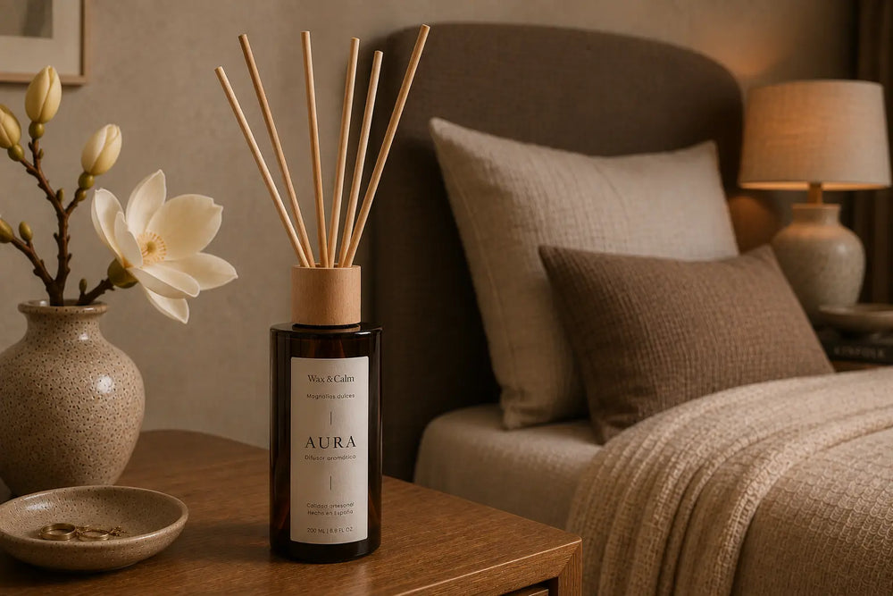 Ambientador mikado Vainilla Magnolia en decoración – difusor aroma floral dulce Wax&Calm