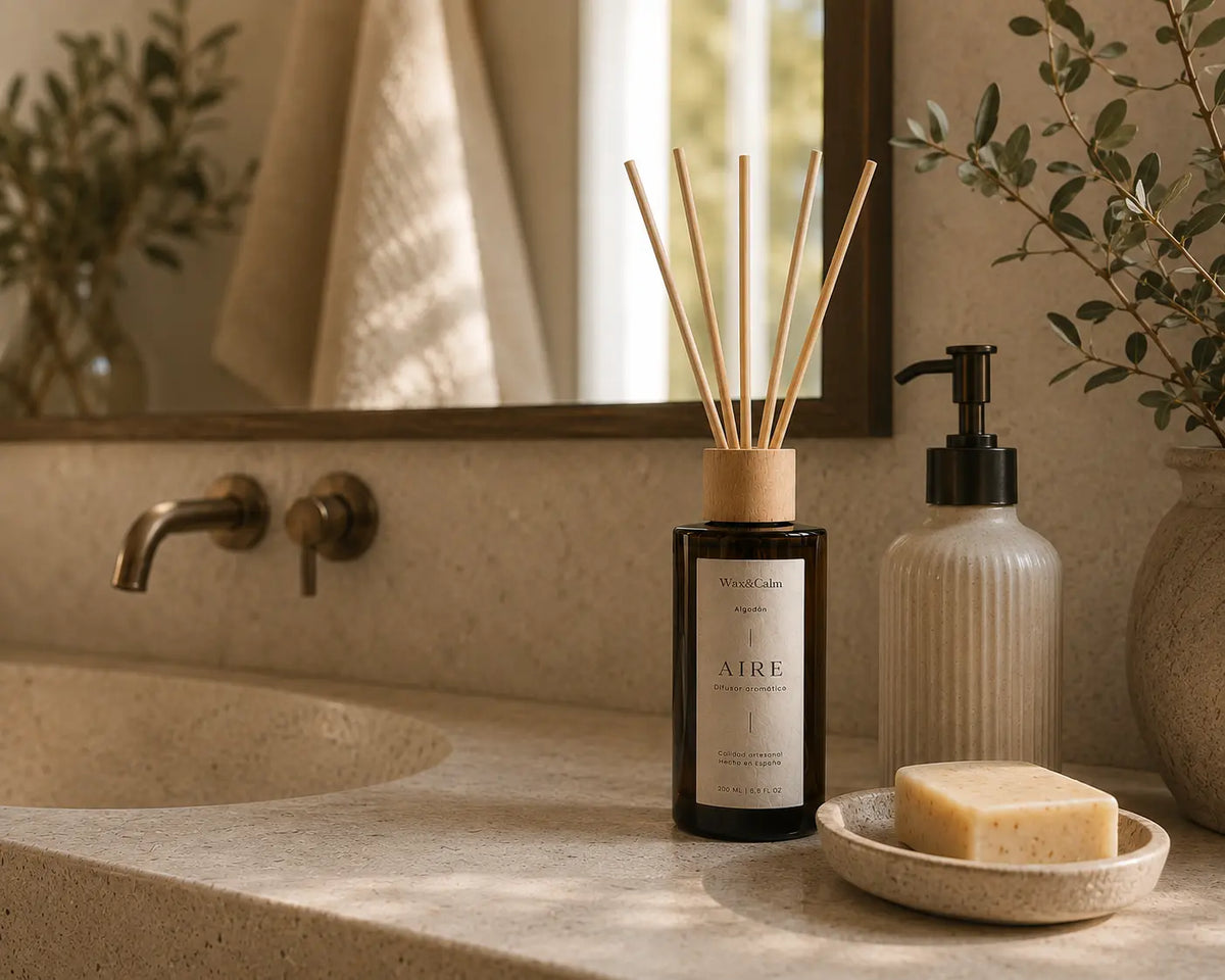 Ambientador mikado Algodón en ambiente natural – difusor aromas algodón Wax&Calm