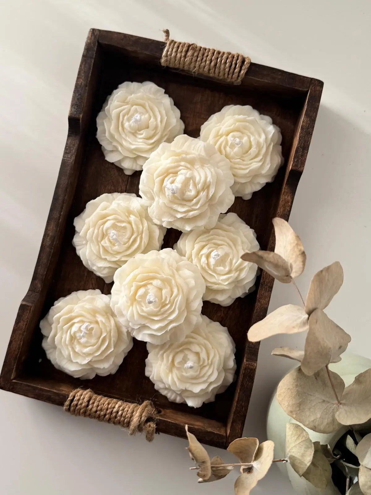 Vela decorativa peonía artesanal cera de soja para eventos y bodas