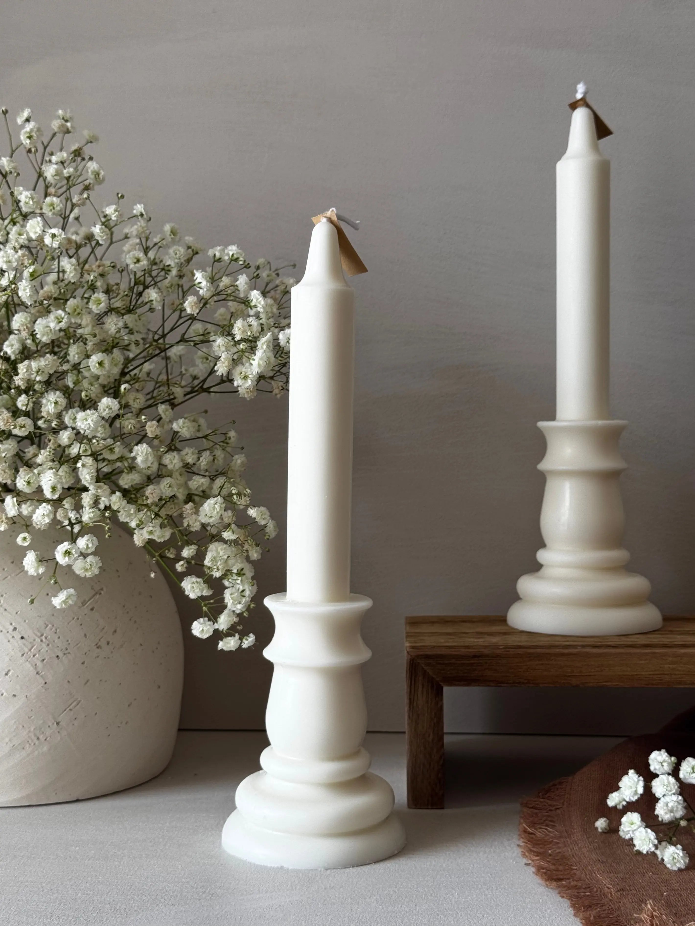 Vela decorativa Magnus artesanal blanca cera natural - Wax&Calm