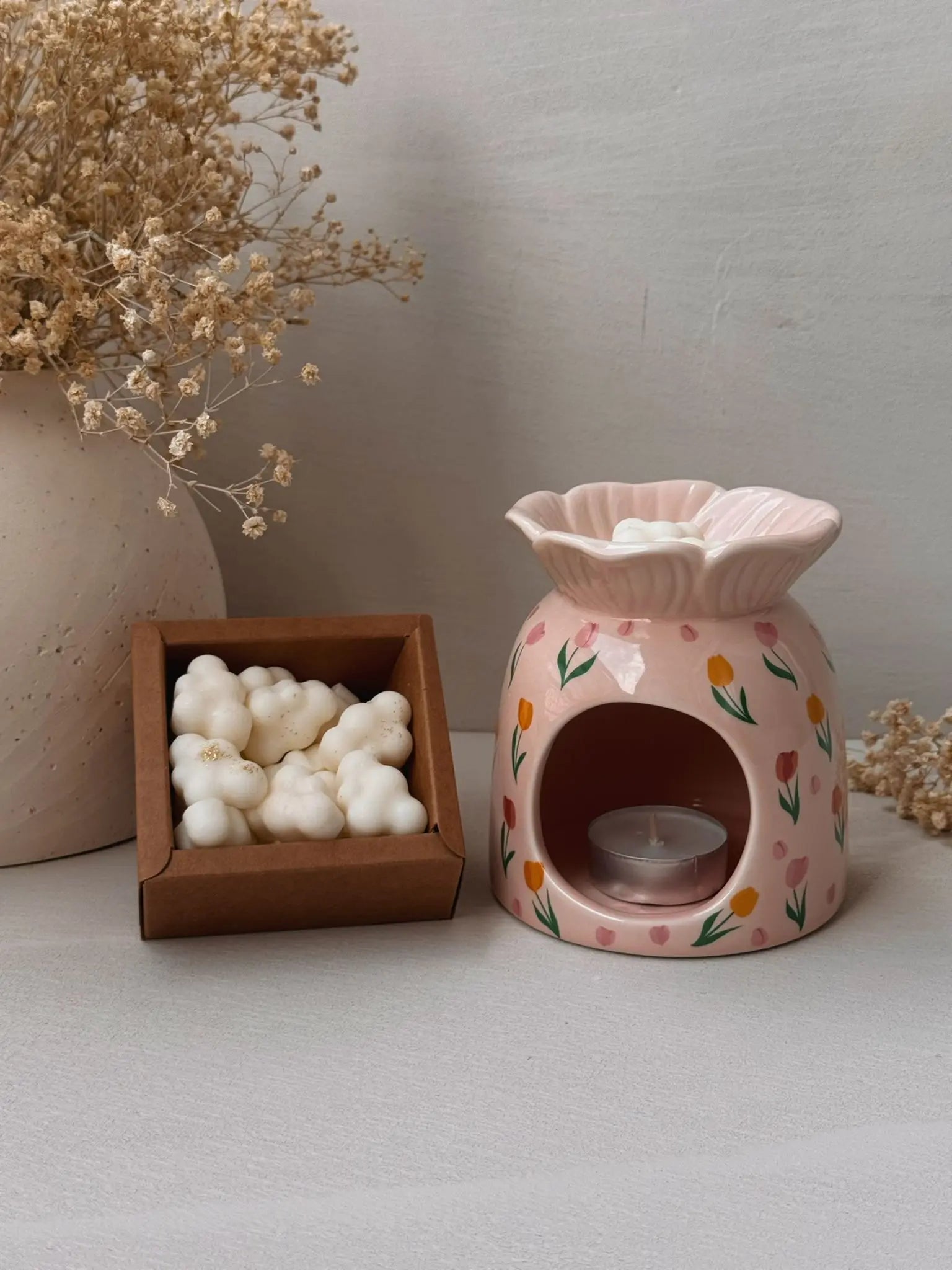 Pequeños momentos quemador tulipán con wax melts - detalle Wax&Calm