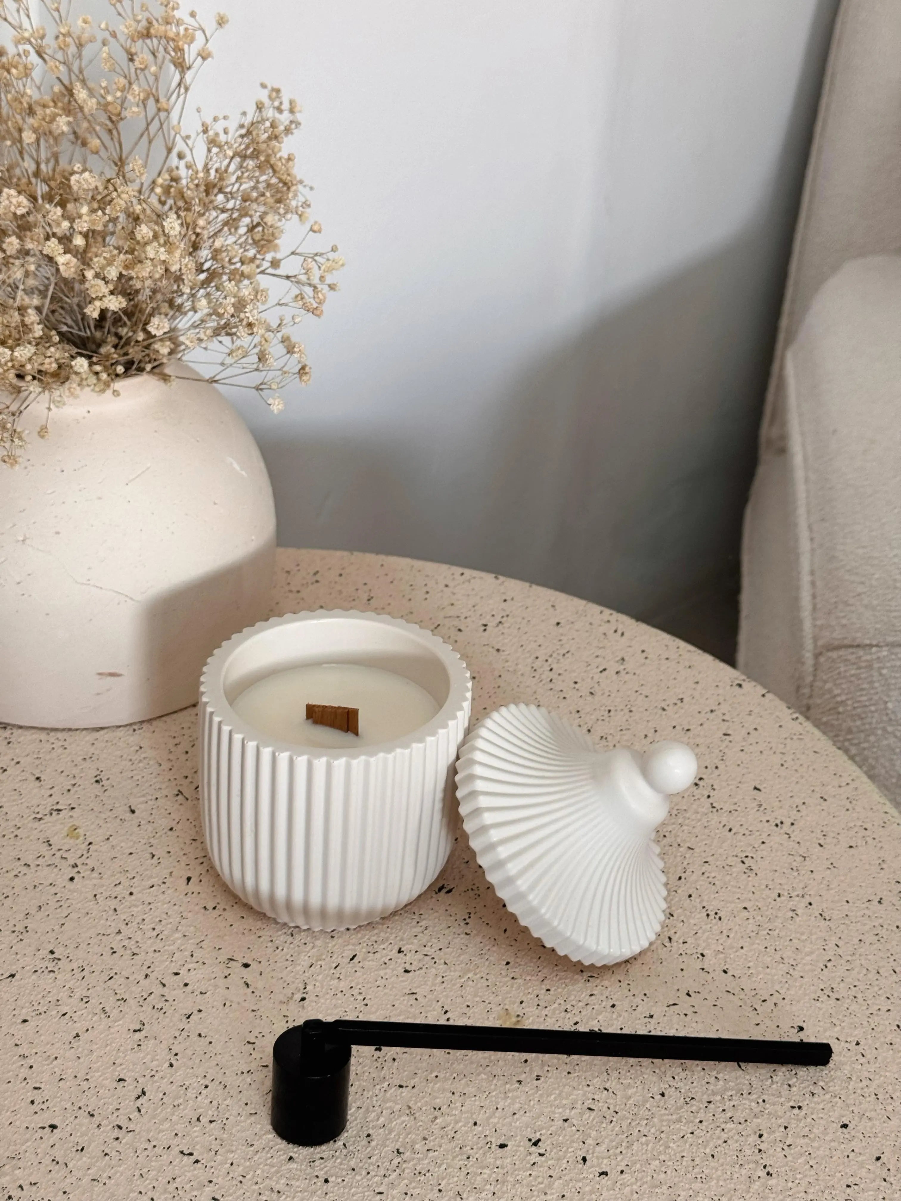 Vela Joyero Vesta artesanal cera natural - conjunto Wax&Calm Studio