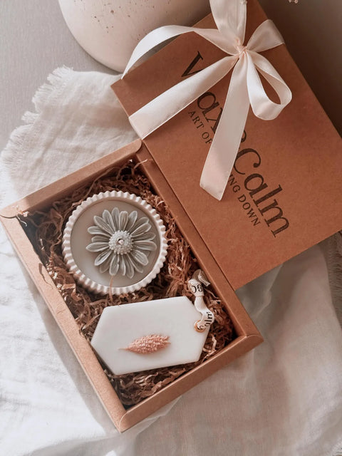 Velas aromaticas para regalar Sándalo cálido – pack regalo aromático cera de soja Wax&Calm