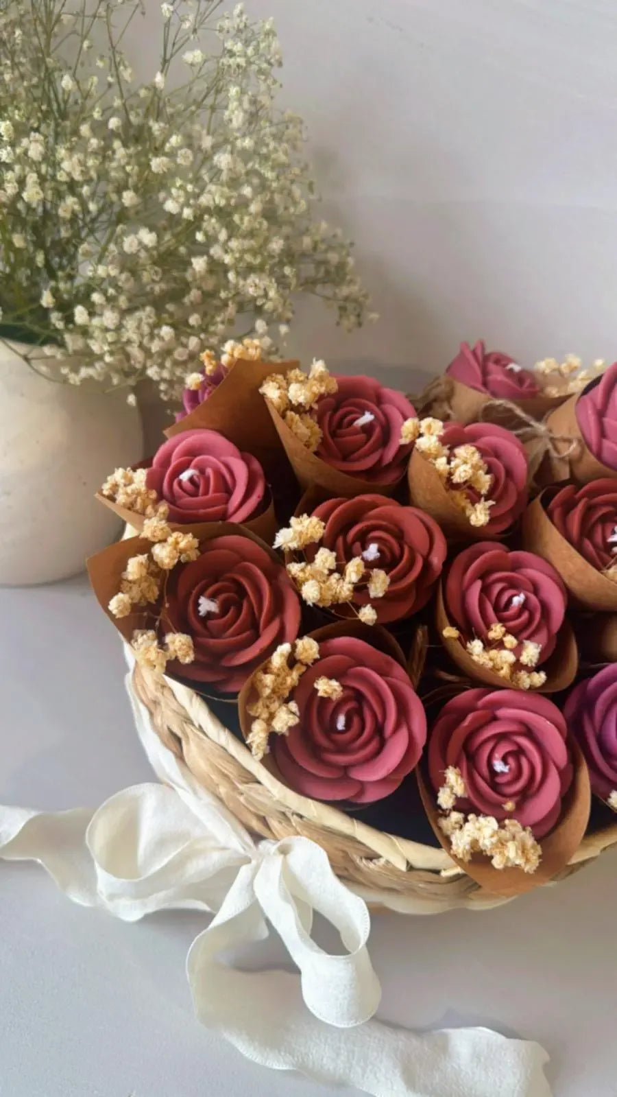 Vela decorativa artesanal Rosa cera natural - Wax&Calm