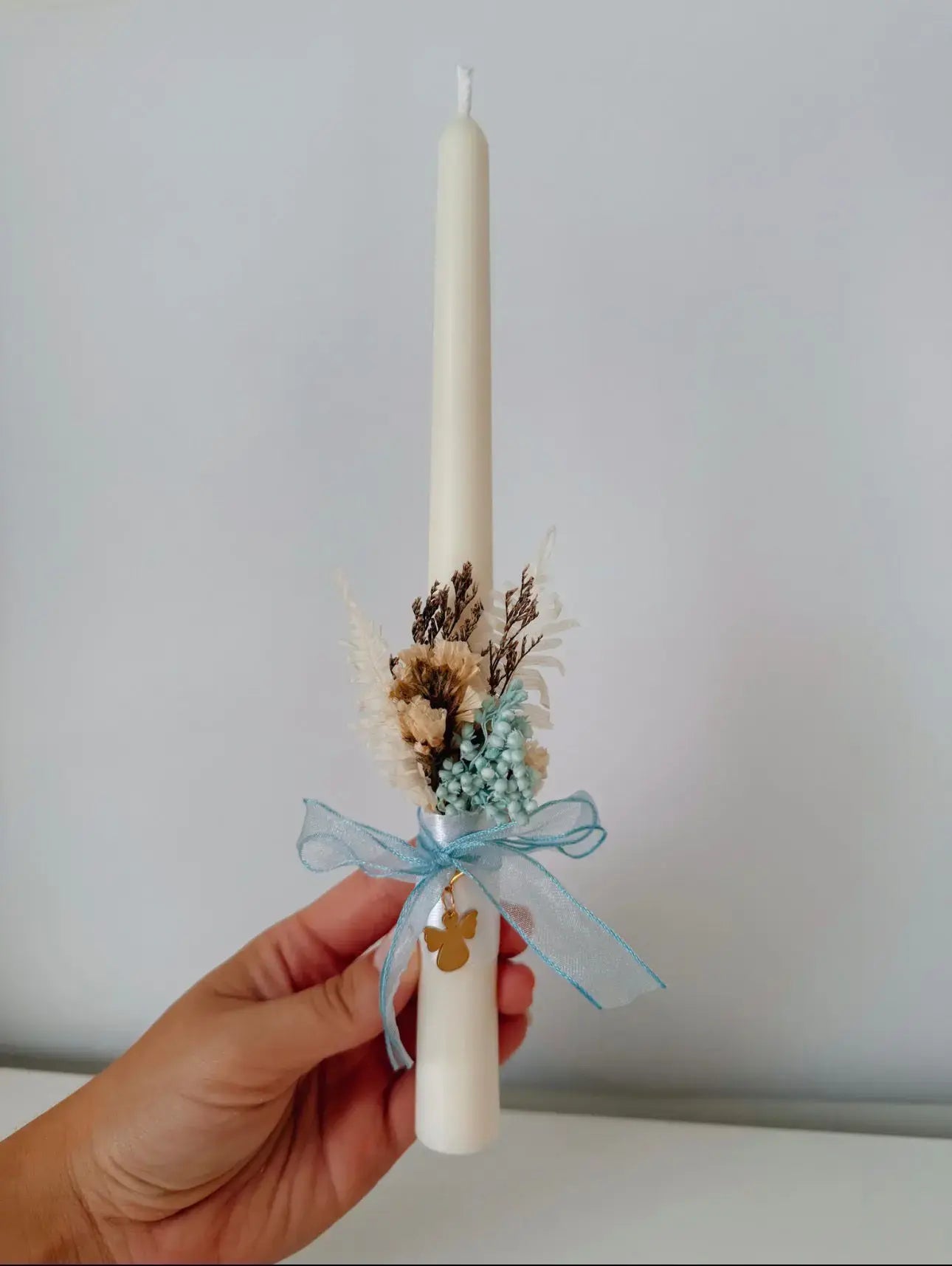 Vela bautizo artesanal decorativa cera natural - Wax&Calm